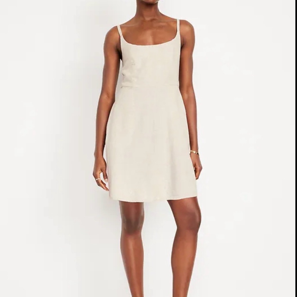 Old Navy Fit & Flare Linen Blend Mini Tank Dress Color Natural Linen Size Medium